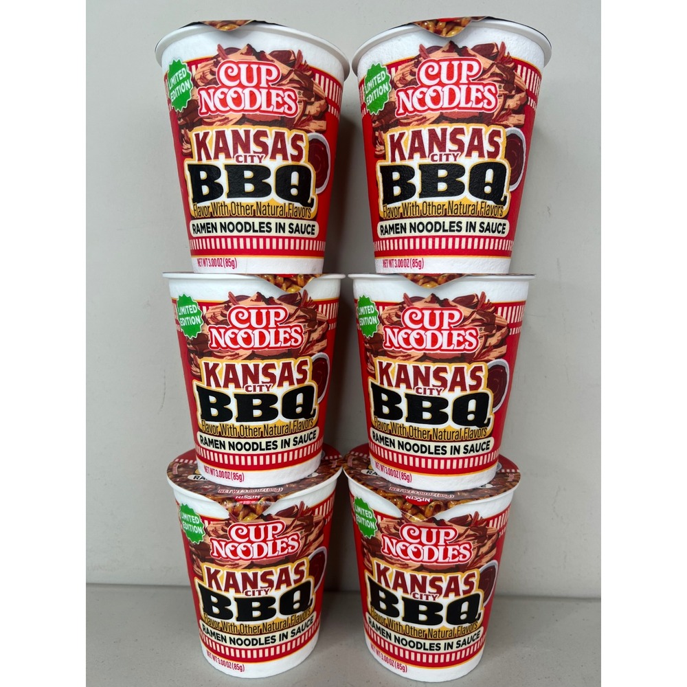Set 6 Nissin Cup Noodles Kansas City BBQ Limited Edition Ramen 3.0oz Exp 5/2027